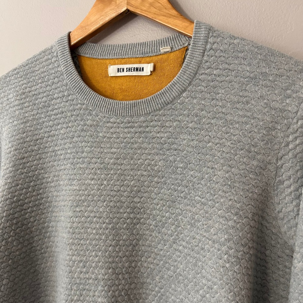 Ben Sherman Sweater Mens XL Gray Textured Crew Neck Pullover Long Sleeve Cotton